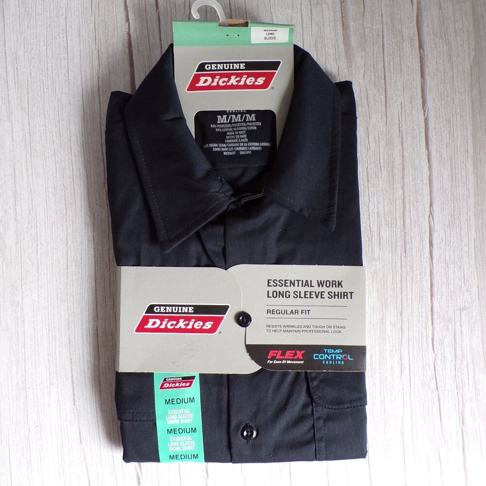 Genuine Dickies Men's Long Sleeve Work Shirt with Flex and Cooling in Dark Navy